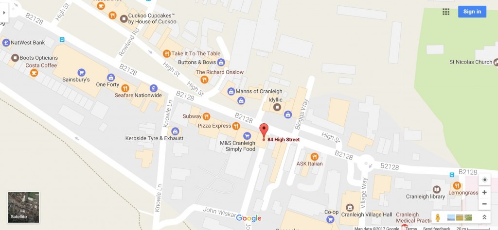 Map of Lynn Murray & Co Solicitors location at 84 High Street, Cranleigh, Surrey